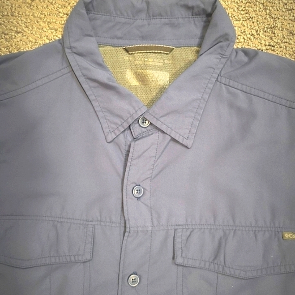 COLUMBIA OMNI-SHADE BLUE CASUAL BUTTON DOWN SHIRT SHORT SLEEVES MENS LARGE - Picture 2 of 9